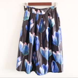 CHOIES NWT black floral tulip pleated midi skirt